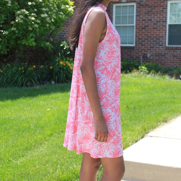 NEW!! Fuchsia Close Neck Printed Swing Dress - Picture 5 of 8
